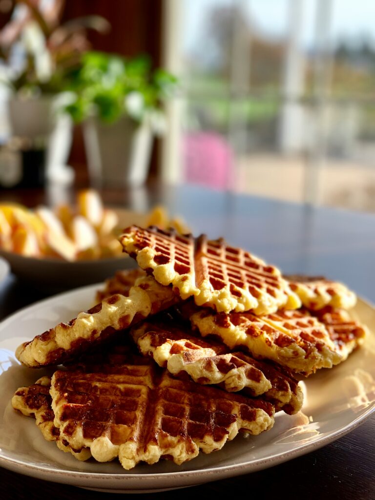 Waffles stacked on a plate