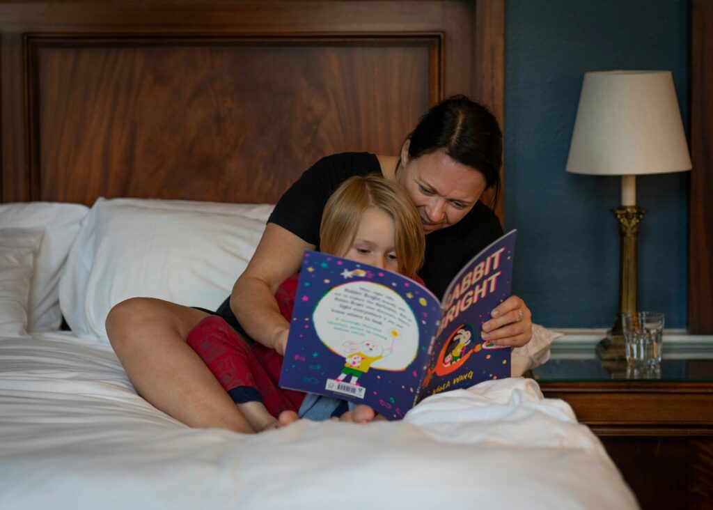 Mom and daughter reading a bedtime story