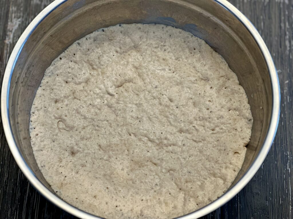 Bubbly dough in bowl