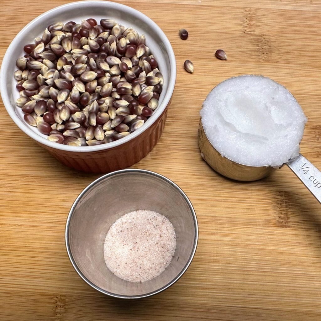 popcorn, salt, and coconut oil ingredients